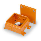 Steel fire protection junction box from Ensto, lid off of the box