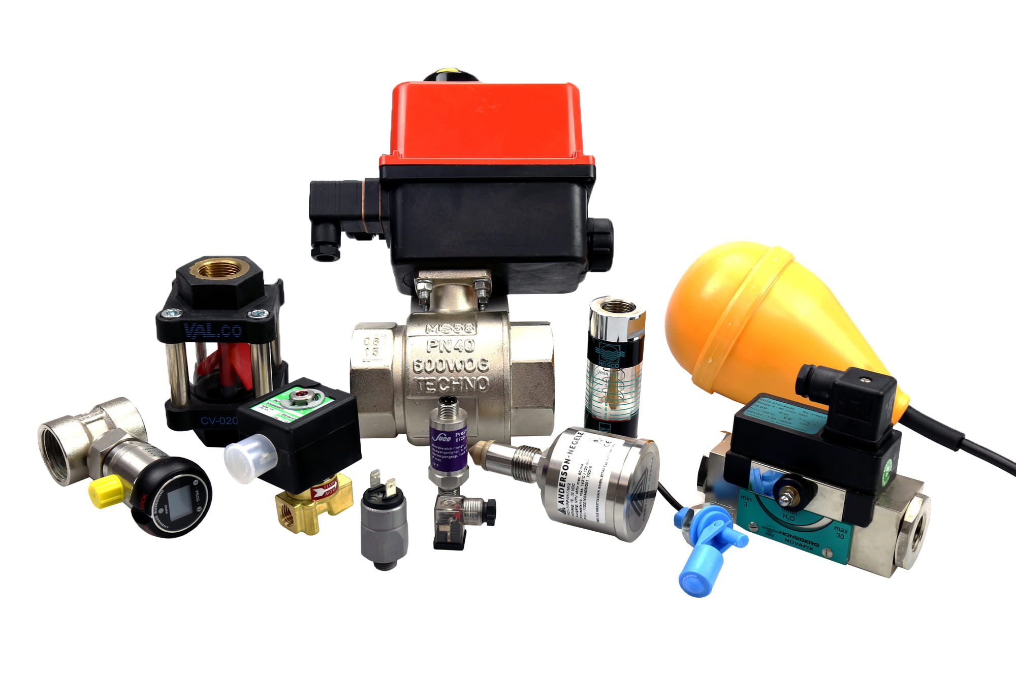 Group shot of various products from the Pressure and Flow business area