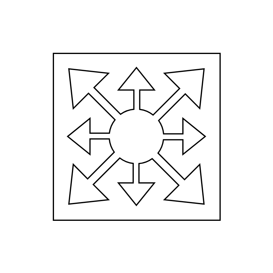 Icon square with arrows in all directions. remove space issues in your production by using bespoke solutions