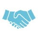 Light blue icon of two hands shaking