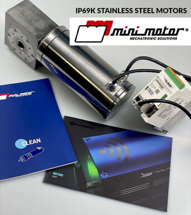 Minimotor IP69K stainless steel motors and motor drive