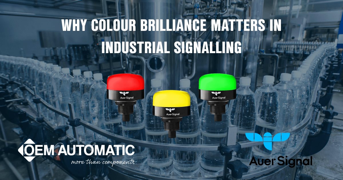 Why Colour Brilliance Matters in Industrial Signalling - Auer smart dot 50 beacons illuminated red, yellow and green