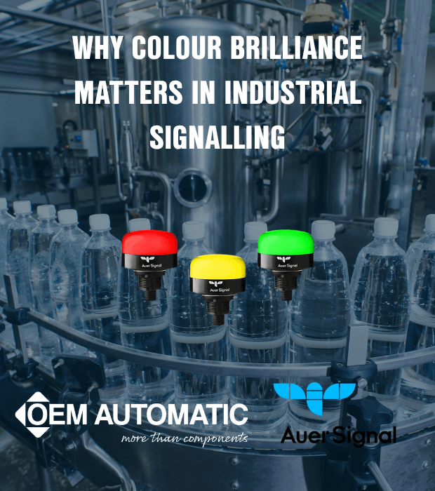 Why Colour Brilliance Matters in Industrial Signalling - Auer smart dot 50 beacons illuminated red, yellow and green