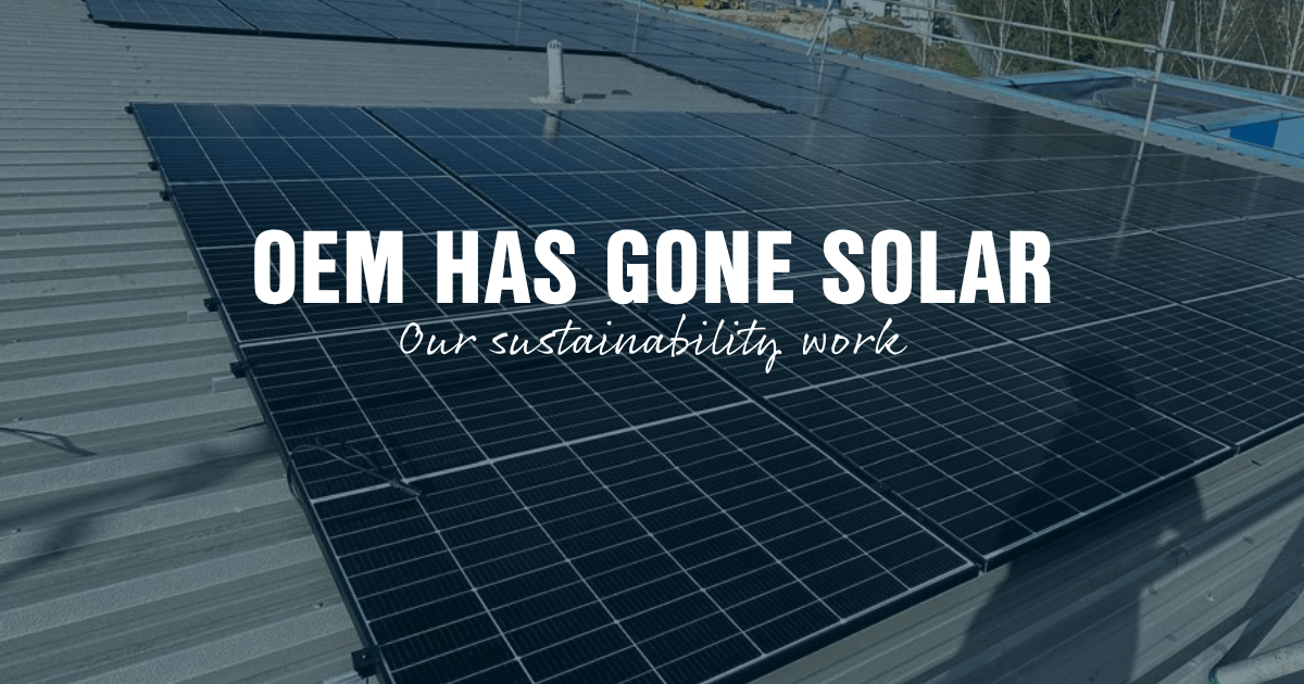 OEM building roof with solar panels. OEM has gone solar - our sustainability work
