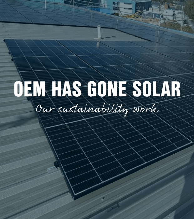 OEM building roof with solar panels. OEM has gone solar - our sustainability work