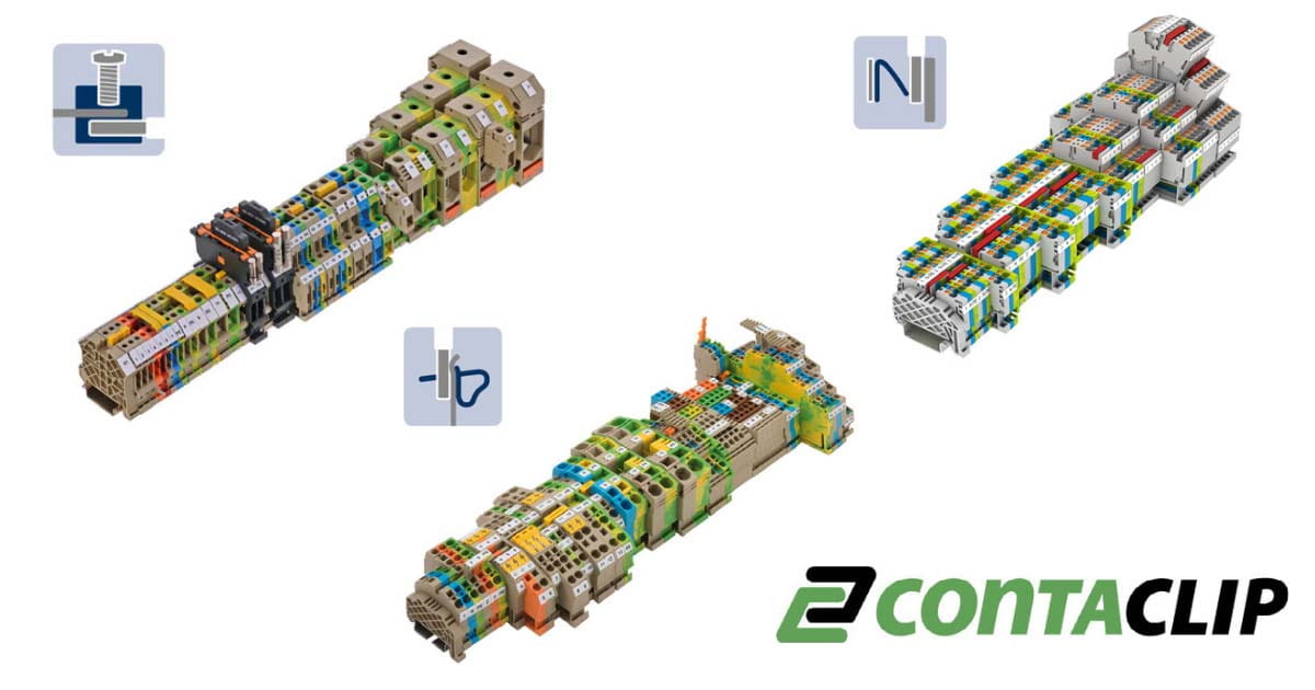 Conta-Clip terminal blocks, single, double and triple level terminals on din rail