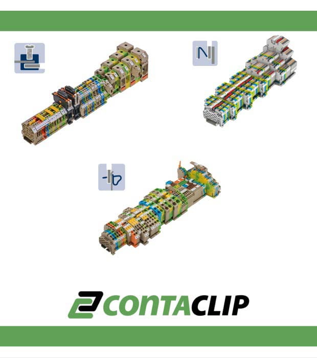 Conta-Clip terminal blocks, single, double and triple level terminals on din rail
