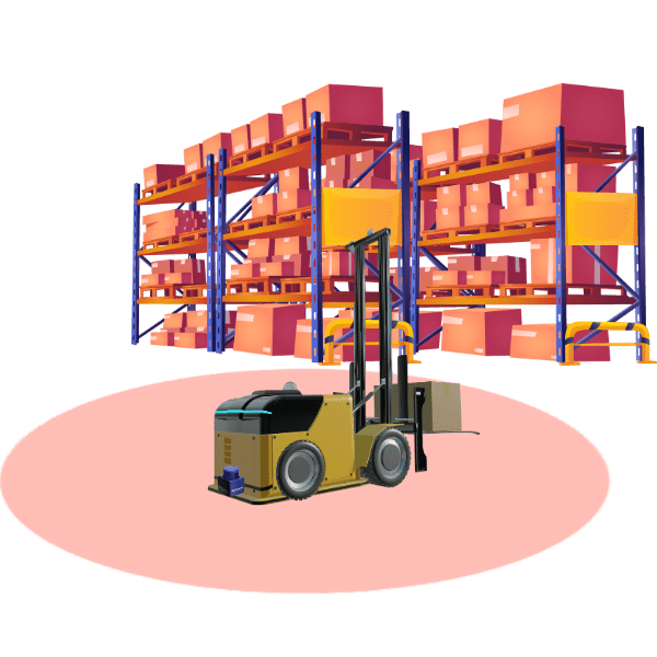 Lidar application example agv in warehouse emission zone highlighted
