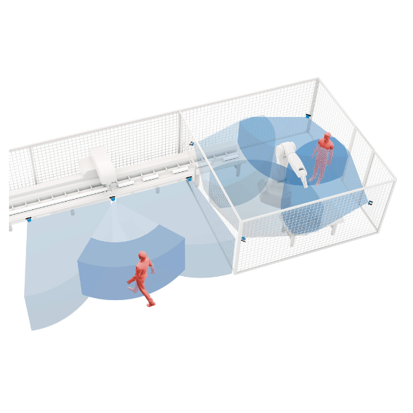 Radar Scanner application, machinery access control, radar sensing range highlighted