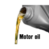 Motor oil pouring out of a grey bottle