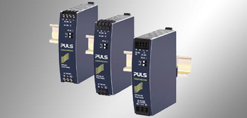 three Puls CP5 power supplies mounted on din rail