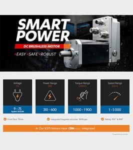 Crouzet SQ75 smart power DC brushless motor, easy, safe, robust