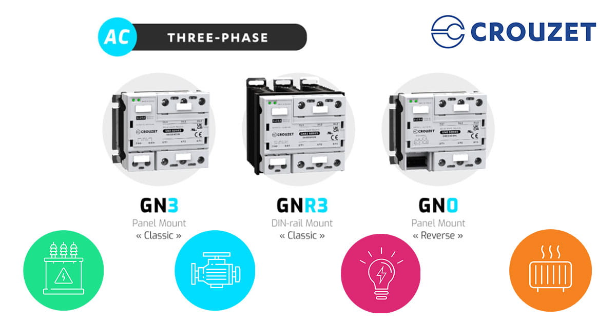 Crouzet three phase solid state relays, GN3, GNR3 and GN0