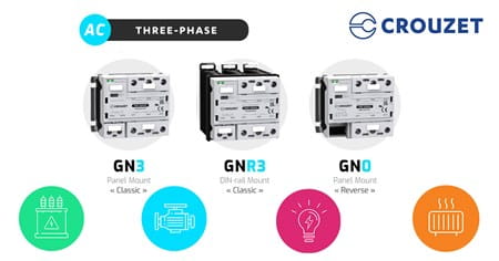 Crouzet three phase solid state relays, GN3, GNR3 and GN0