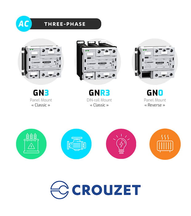 Crouzet three phase solid state relays, GN3, GNR3 and GN0