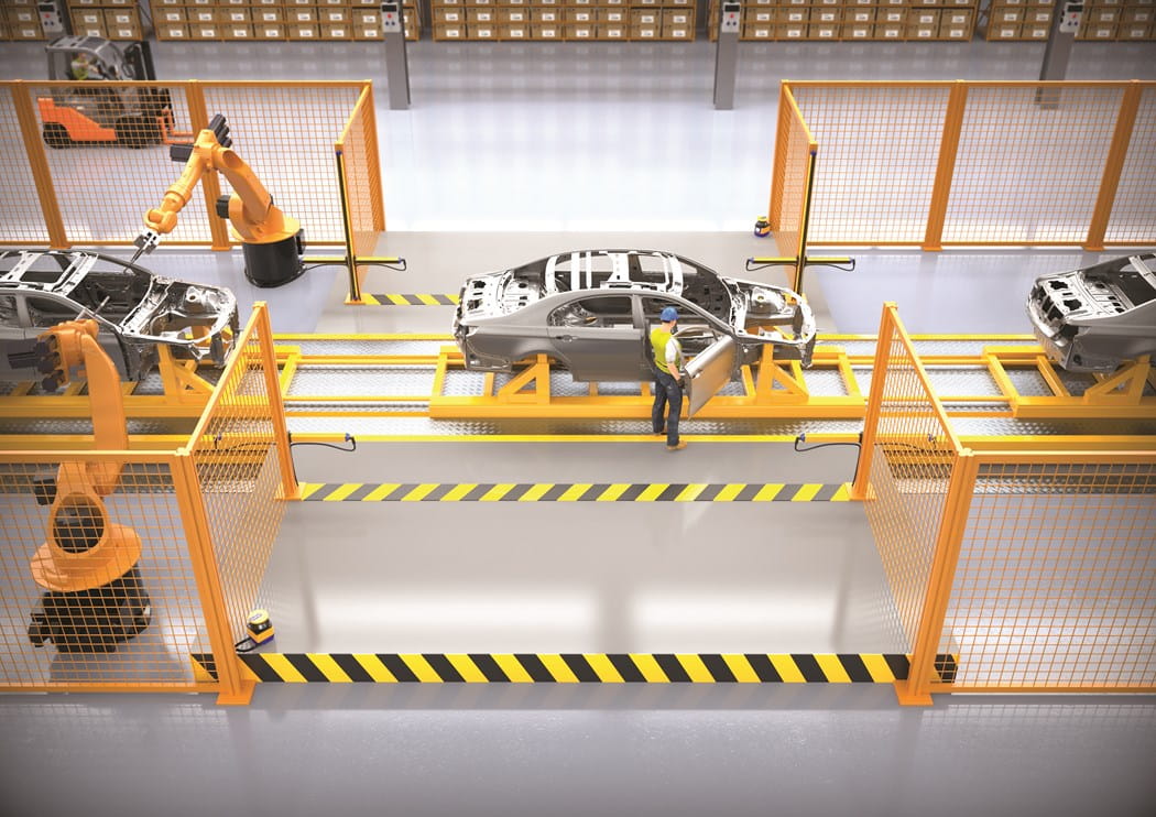 Datalogic Safety Laser Scanner in car manufacturing setting for hazardous area protection