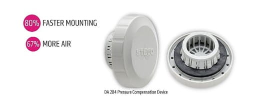 Stego snap in pressure compensation devices, 80% faster mounting and 67% more air flow