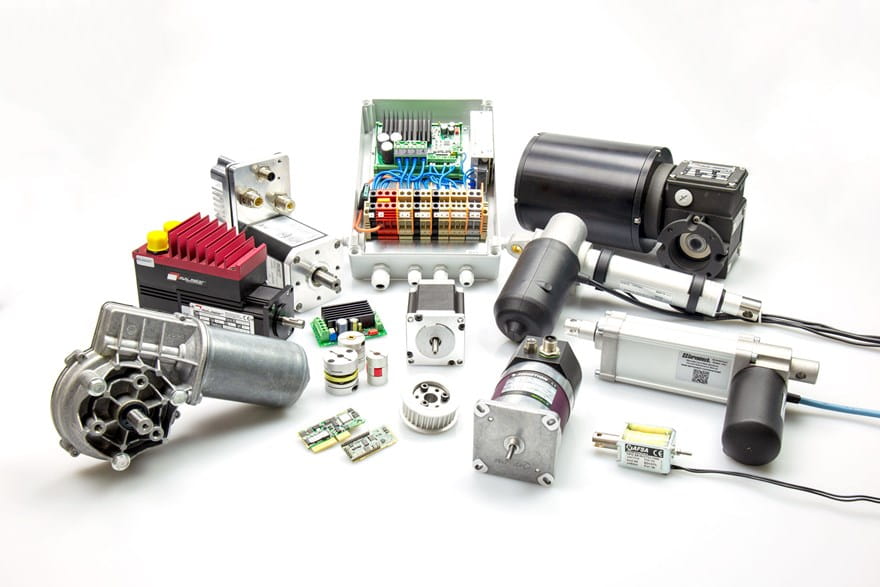 A selection of motors, drives and linear actuators from our motors business area