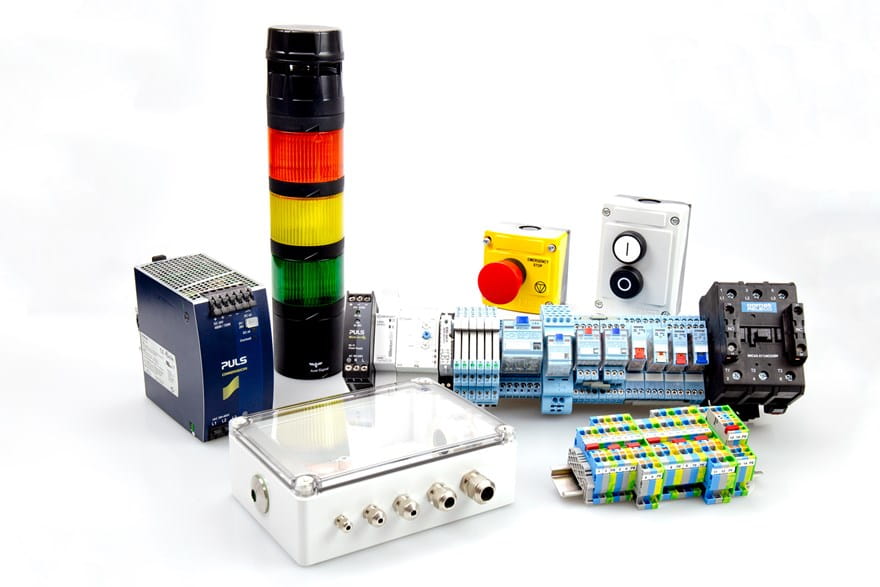 A selection of electrical control panel components from our panel business ares