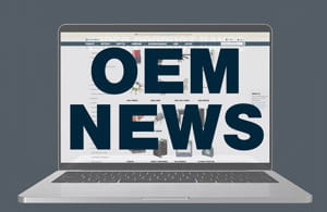 Laptop 'OEM NEWS' on the screen, advertising OEM's news section.