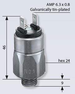 Spade connector AMP 6.3 x 0.8, galvanically nickel-plated, with dimensions 46 mm and hex 24