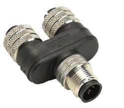 1xM12 male connector - 2xM12 female connector, in-line splitter
