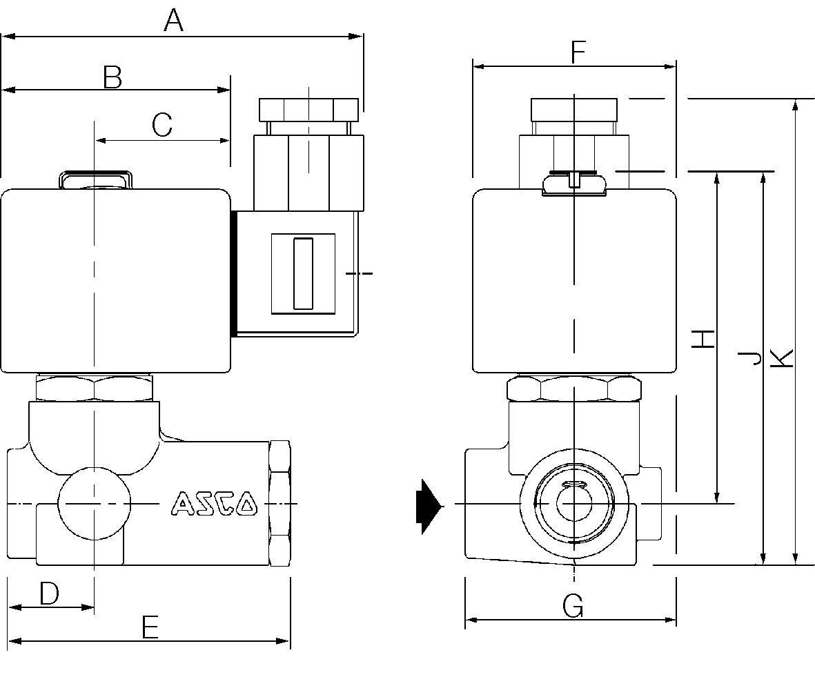 2/2 Servo controlled 1/4"-3/4"-dimension drawing