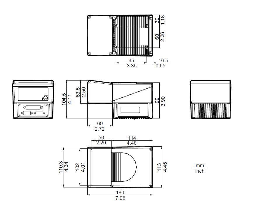 DATALOGIC 6400-OM dimensions, technical drawing with dimensions for a scanner