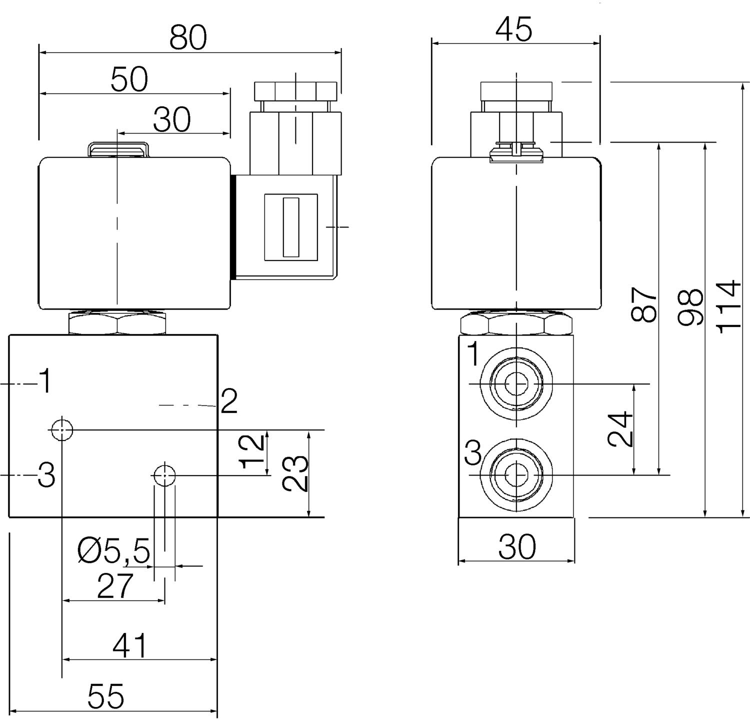 3/2 Acting direct 1/4"-dimensions