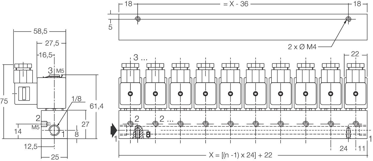 3/2 Acting direct valve plate 1/8"-dimensions