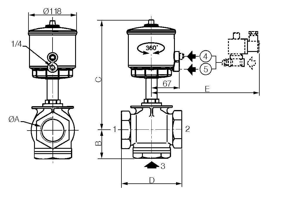 3/2 pilot operated valves air controlled 1/2"-2"-dimension drawing