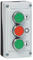 3 button push button box, vertical lined buttons, green, red, green