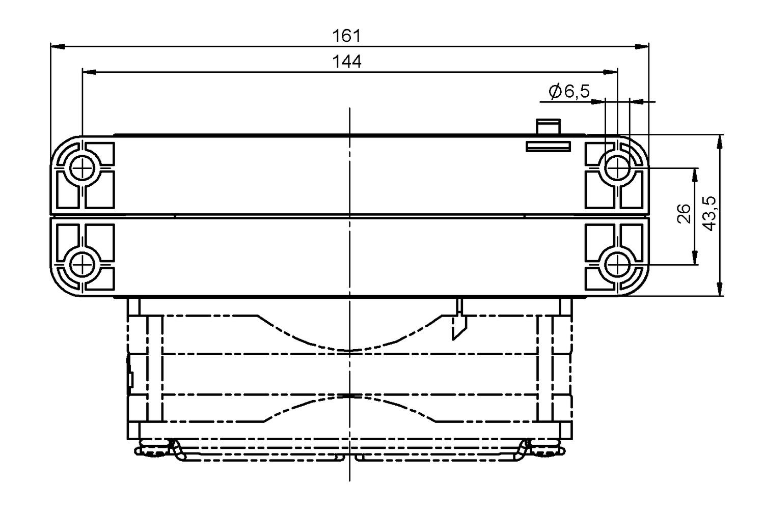 Dimension drawing for heat fan HVI030 with screw mounting, showing dimensions and design.