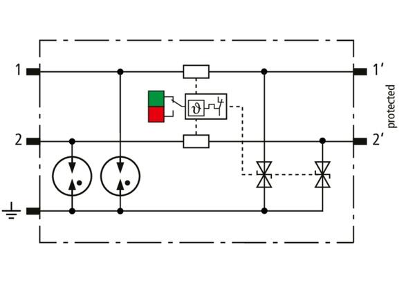 Wiring diagram for electrical components with protected circuits and indicator lights