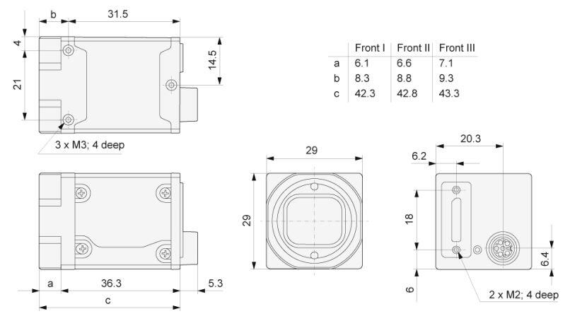 Drawing of BASLER component with dimensions and details for installation and use
