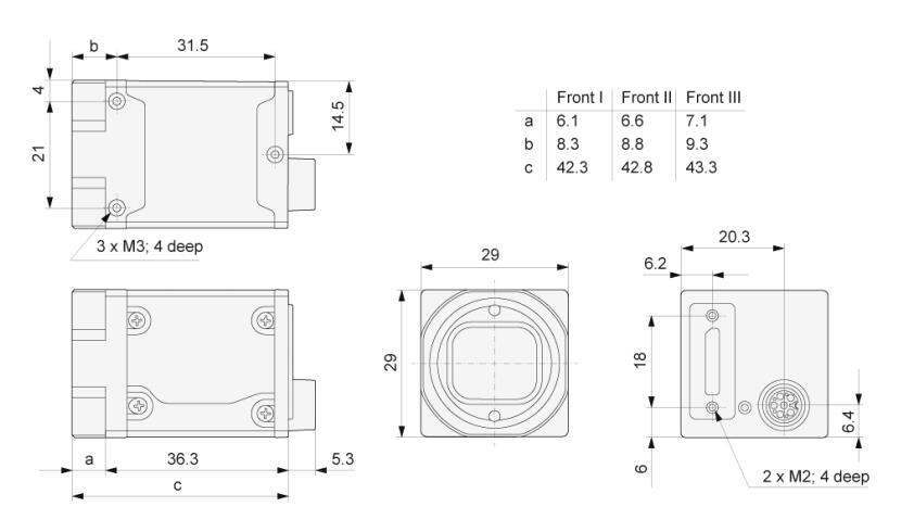 ACE 2 USB device with dimensions and connections, designed for industrial use