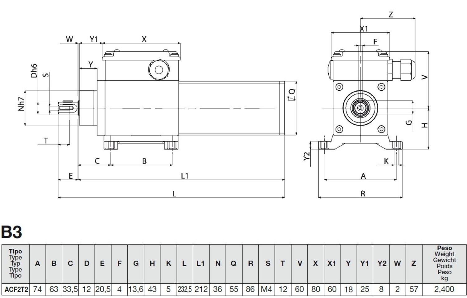 ACF2T2B3 dimensions