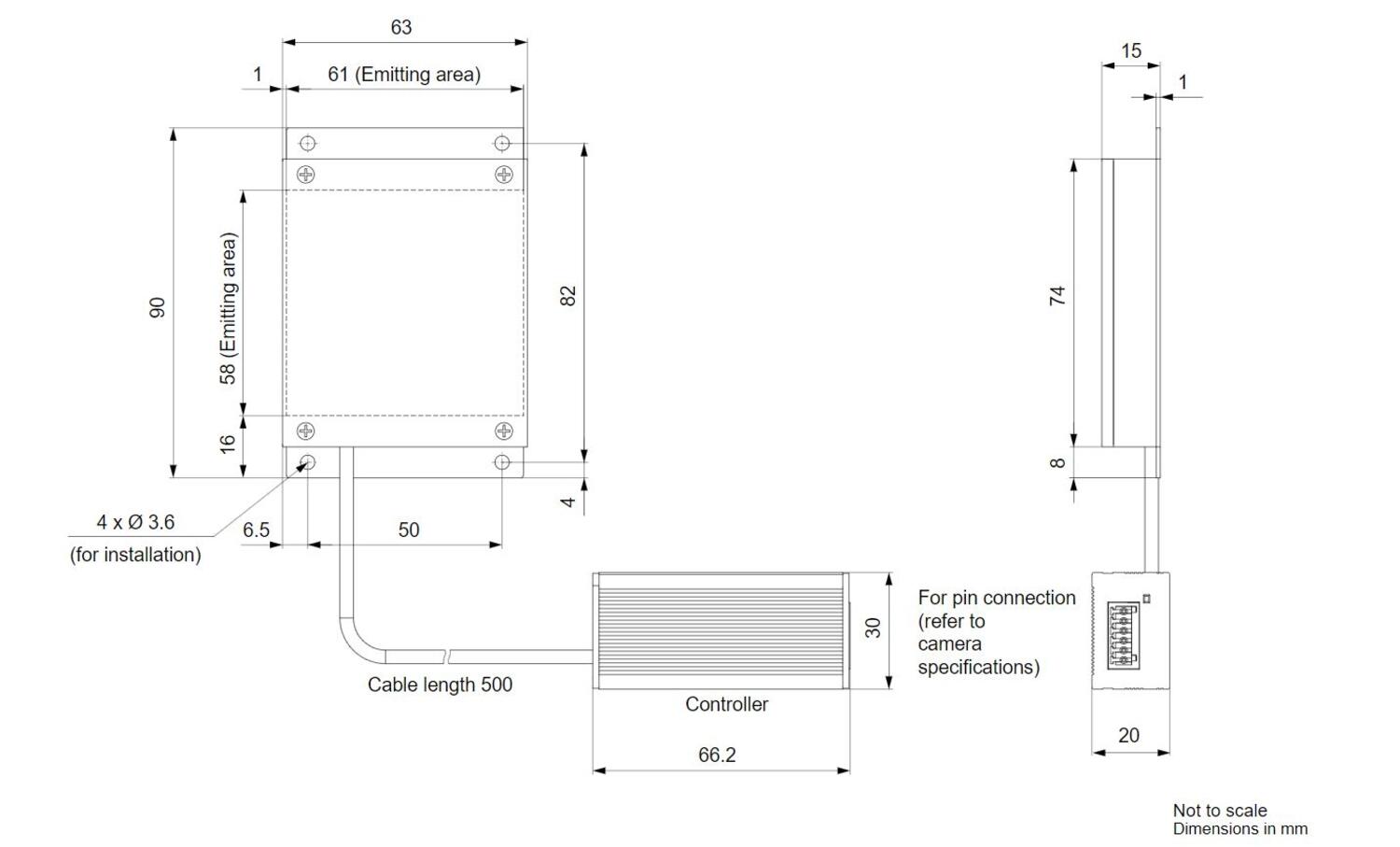 Basler backlight 60mm dimensional drawing