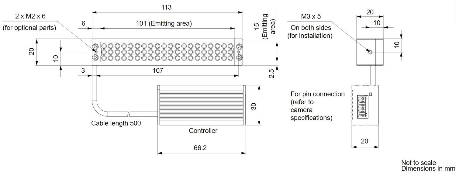 Basler barlight for cameras 100mm dimensional drawing