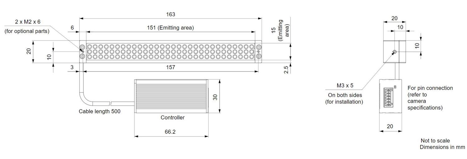 Basler barlight for cameras 150mm dimensional drawing