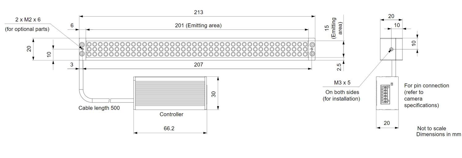 Basler barlight for cameras 200mm dimensional drawing