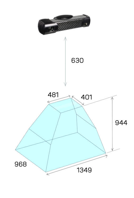 Pyramid-shaped structure with dimensions 1349x968x944 mm, designed for efficient use in industrial environments.