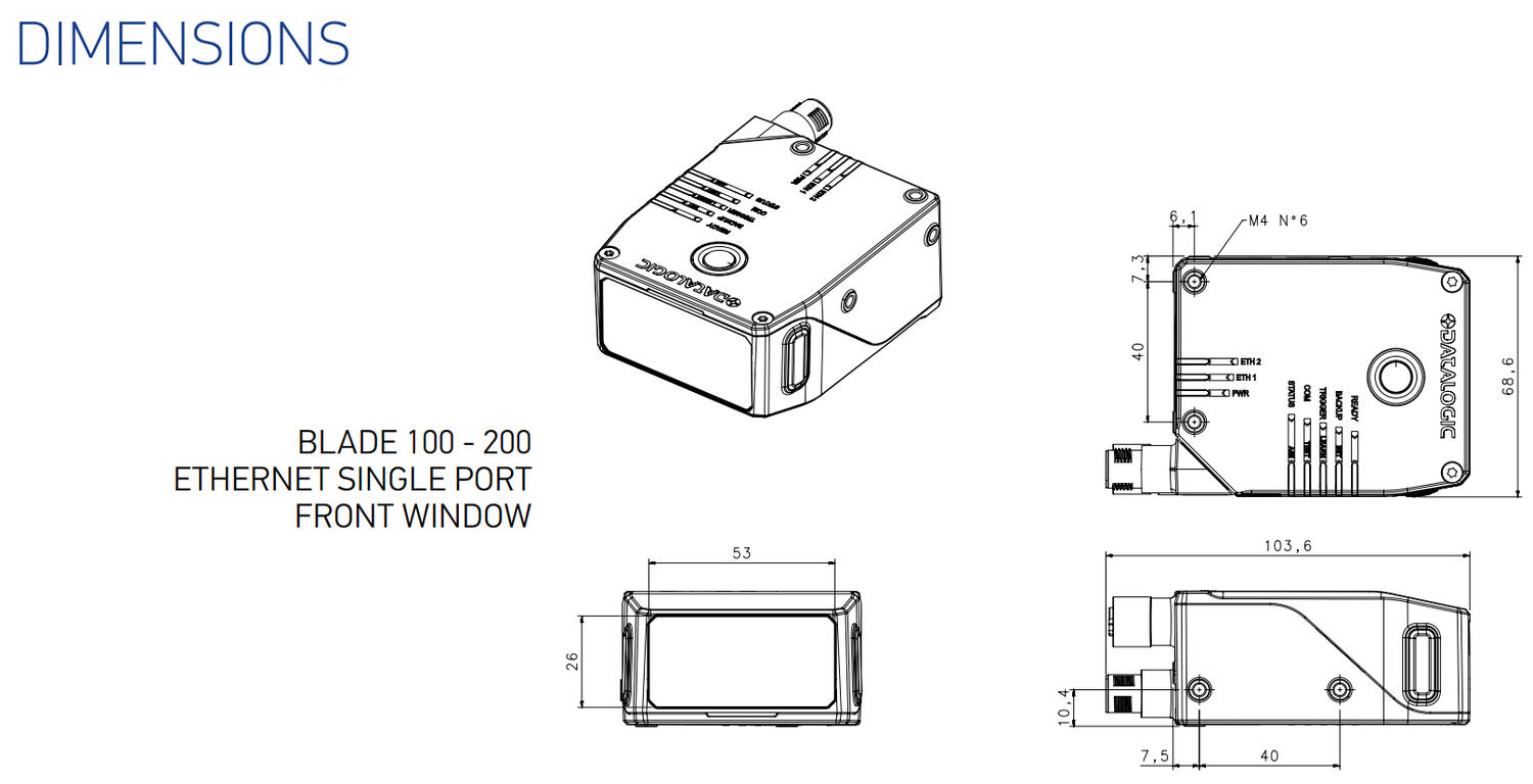 Blade laser scanner front port connector dimensions