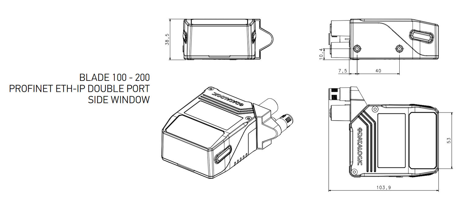 Blade laser scanner side port connector dimensions