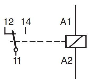 Relay connection diagram for the COMATRELECO C18-A15PTL with coil terminals A1 and A2 and contact terminals 11, 12 and 14
