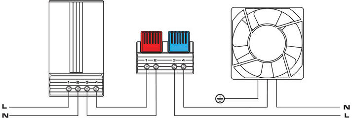 Thermostat connection for FTD01164 with connections for heating and cooling systems