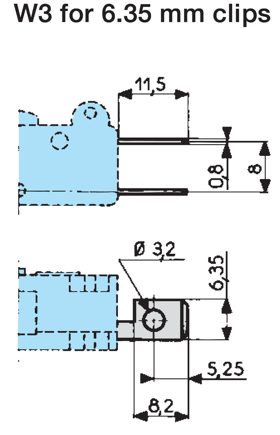 Connection W3 for 6.35 mm clips