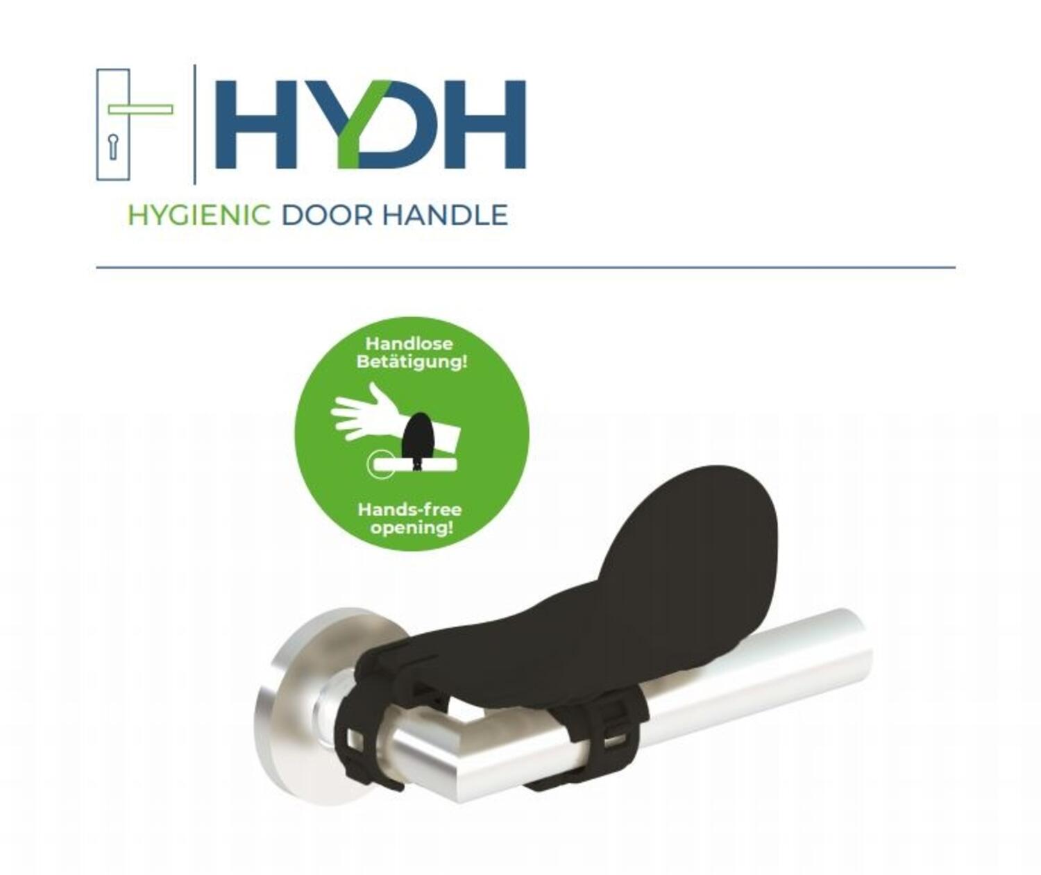 Conta-Clip black hygienic door handle mounted on a door handle