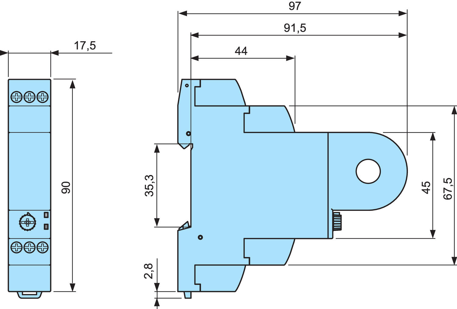 Control relay dimensions
