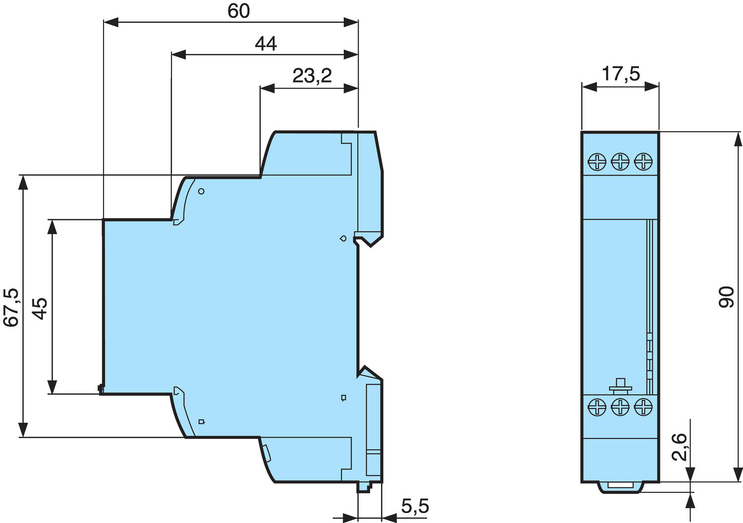 Control relay dimensions